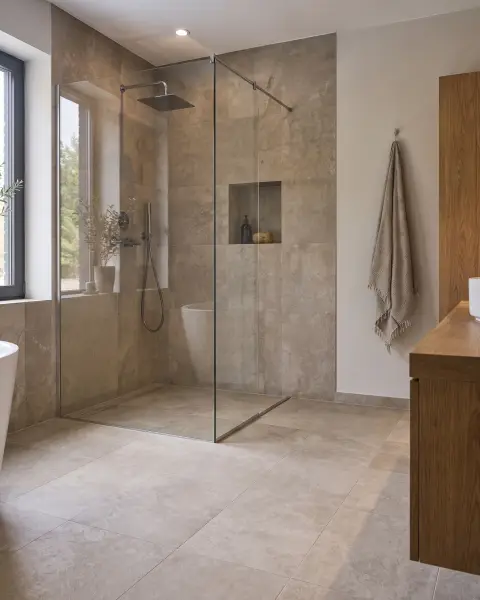 Badezimmer mit bodengleicher Dusche
