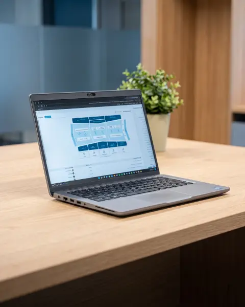 Laptop mit einer digitalen Prozessübersicht