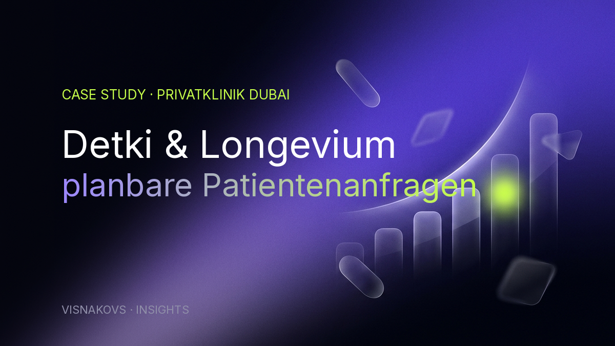 Detki & Longevium — Google Ads für eine Dubaier Privatklinik: zwei Marken, ein messbarer Anfragen-Kanal zu rund 68 AED pro Anfrage.